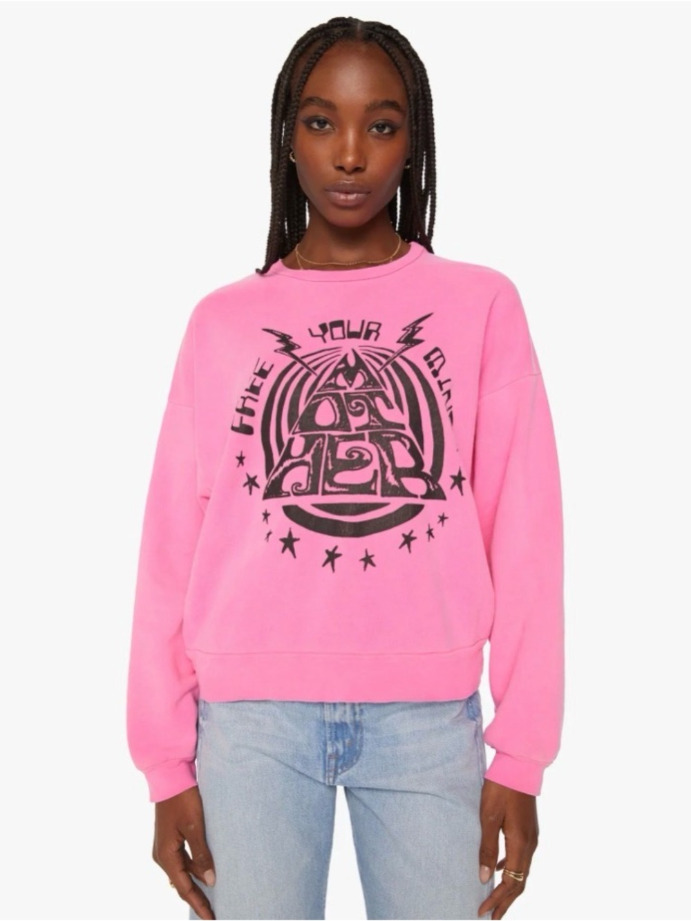 MOTHER Pink Graphic Crewneck Sweatshirt with Black Print